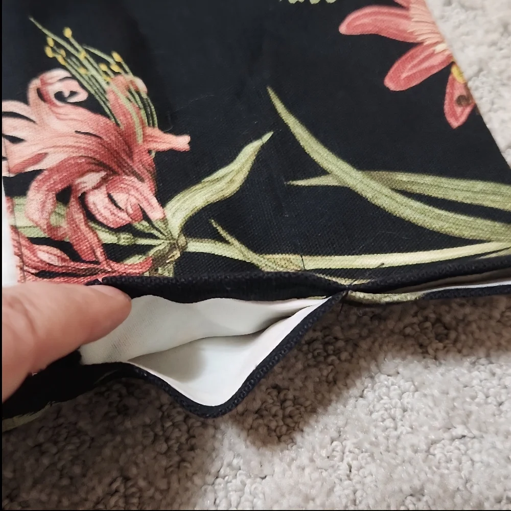 Waverly Tropical Floral and Pineapple Black & Pink Set Of Window Valances